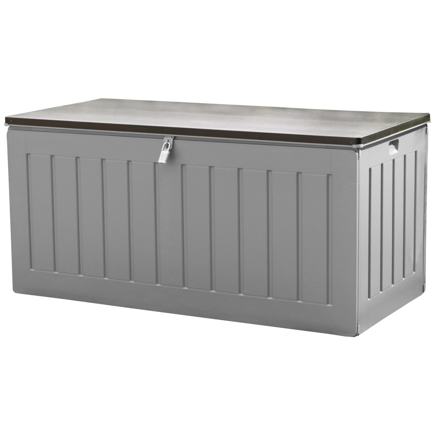 Olsen & Smith 830L MASSIVE Kapazität im Freien Garten Storage Box Kunststoff Schuppen - wetterfest & Sit On mit Holz-Effekt-Truhe