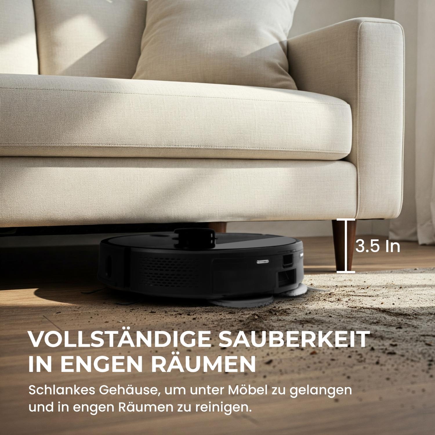 Olsen & Smith Intelligenter Saug- & Wischroboter – 6500Pa Saugleistung, Laser-Navigation, Automatische Entleerung, Selbstladestation, App- & Sprachsteuerung – Perfekt für Tierhaare, Hartböden & Teppiche