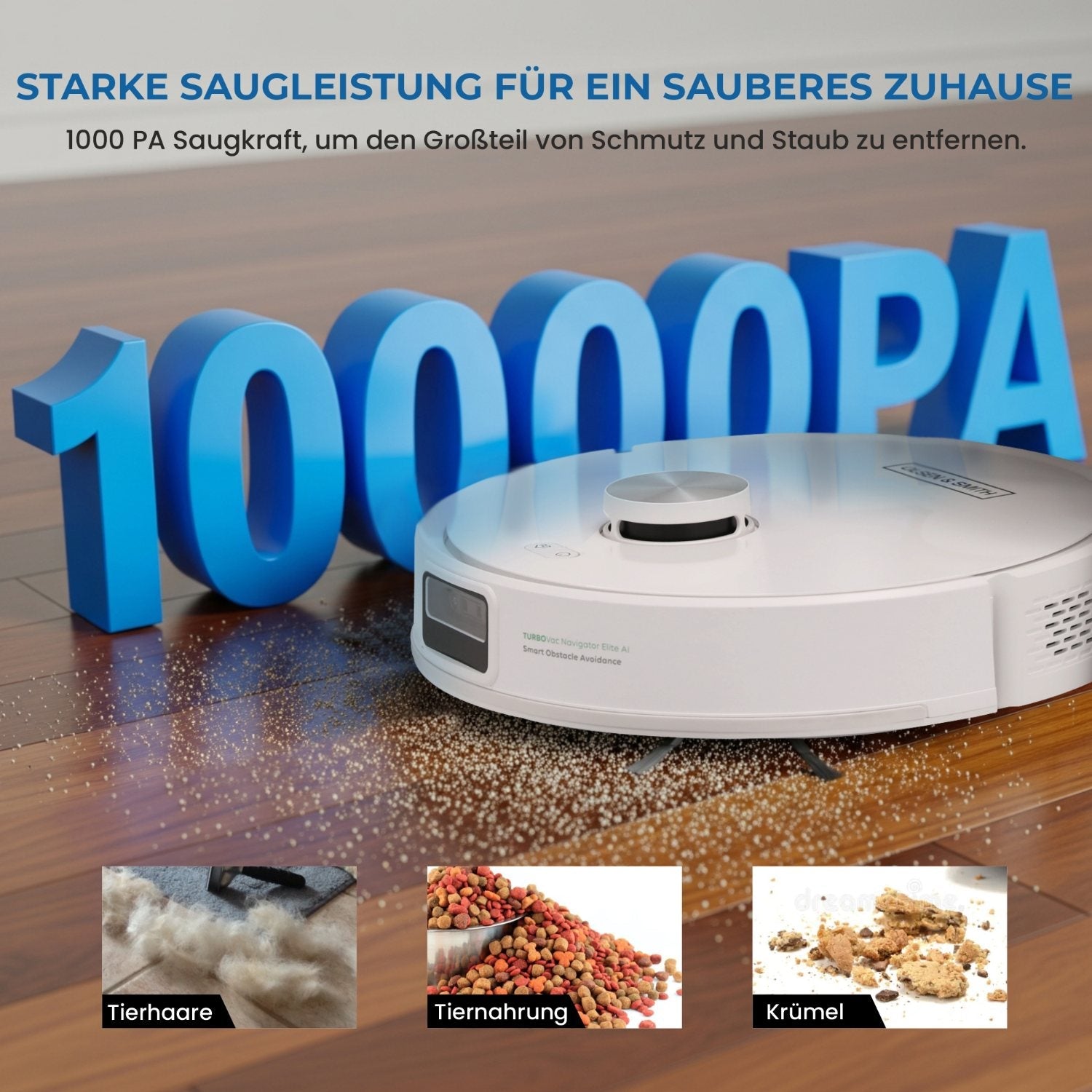 Olsen & Smith Saug- und Wischroboter 10000Pa – Selbstreinigend mit automatischer Entleerung & Wasserauffüllung, Laser-Navigation, KI-Hinderniserkennung, App & Alexa Steuerung, 2,5L Basisstation