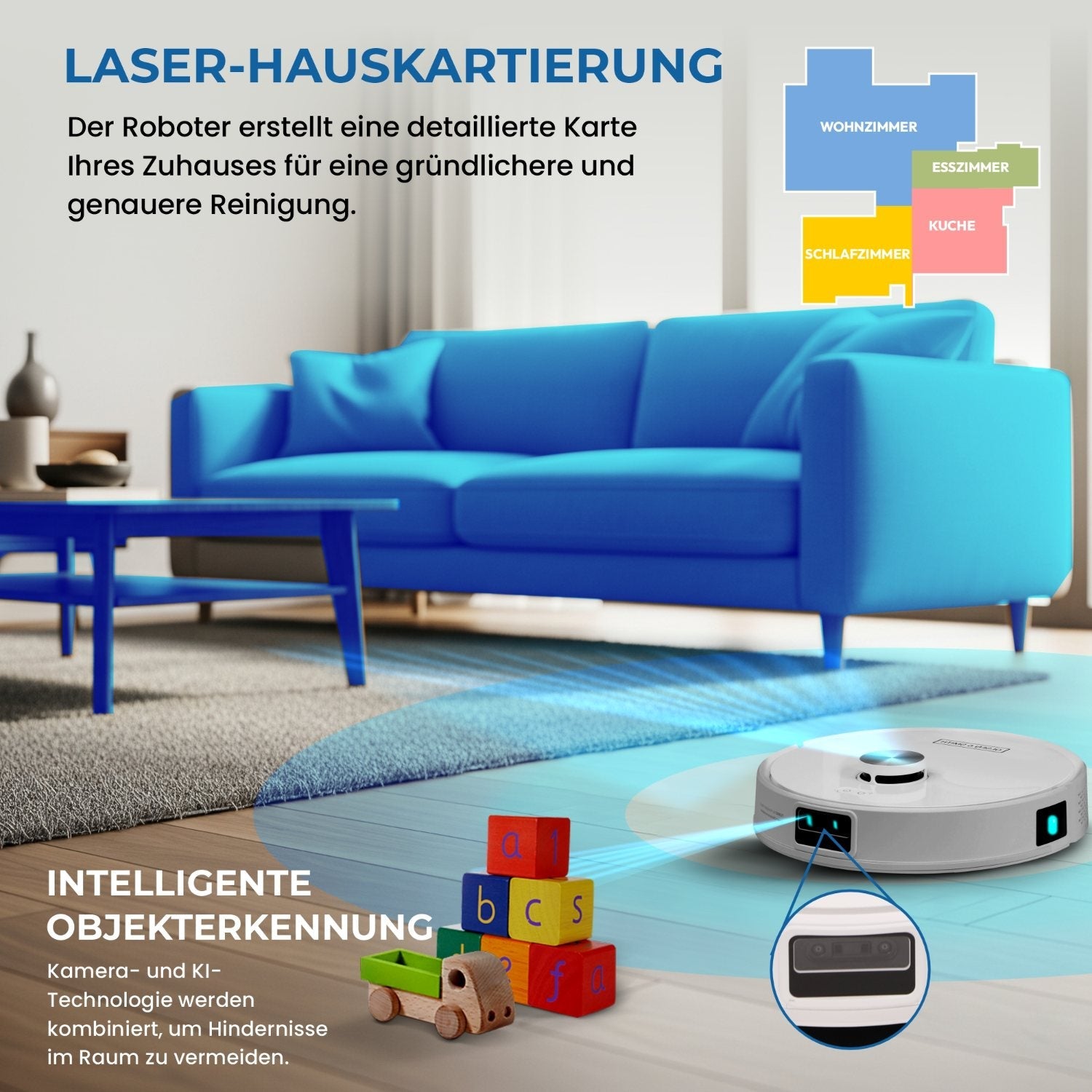 Olsen & Smith Saug- und Wischroboter 10000Pa – Selbstreinigend mit automatischer Entleerung & Wasserauffüllung, Laser-Navigation, KI-Hinderniserkennung, App & Alexa Steuerung, 2,5L Basisstation