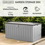 Olsen & Smith 830L MASSIVE Kapazität im Freien Garten Storage Box Kunststoff Schuppen - wetterfest & Sit On mit Holz-Effekt-Truhe