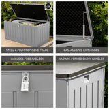 Olsen & Smith 830L MASSIVE Kapazität im Freien Garten Storage Box Kunststoff Schuppen - wetterfest & Sit On mit Holz-Effekt-Truhe