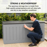 Olsen & Smith 830L MASSIVE Kapazität im Freien Garten Storage Box Kunststoff Schuppen - wetterfest & Sit On mit Holz-Effekt-Truhe