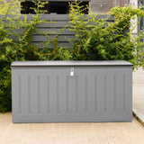 Olsen & Smith 830L MASSIVE Kapazität im Freien Garten Storage Box Kunststoff Schuppen - wetterfest & Sit On mit Holz-Effekt-Truhe