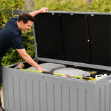 Olsen & Smith 830L MASSIVE Kapazität im Freien Garten Storage Box Kunststoff Schuppen - wetterfest & Sit On mit Holz-Effekt-Truhe