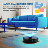 Olsen & Smith Intelligenter Saug- & Wischroboter – 6500Pa Saugleistung, Laser-Navigation, Automatische Entleerung, Selbstladestation, App- & Sprachsteuerung – Perfekt für Tierhaare, Hartböden & Teppiche